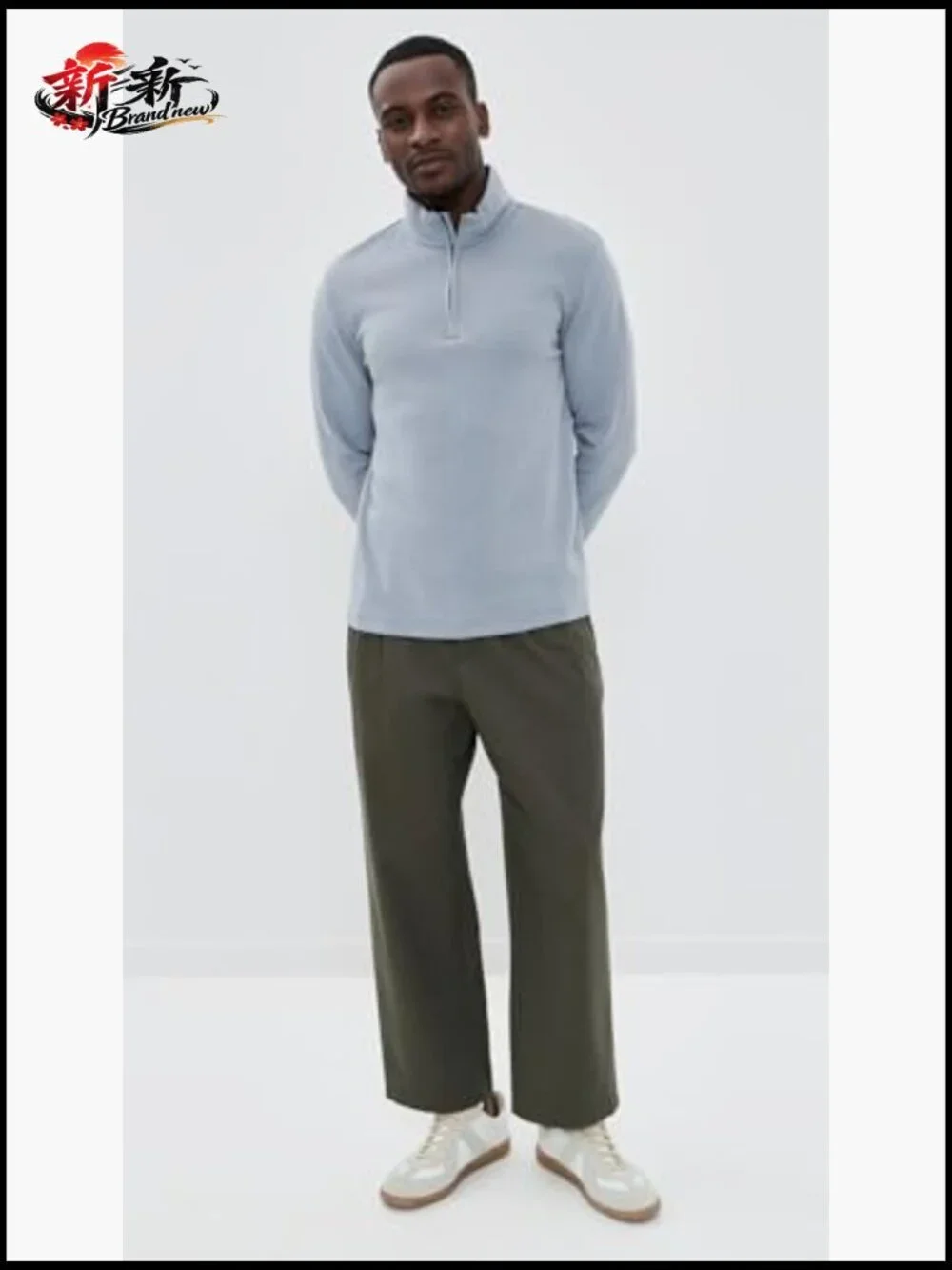 Cotton Blend Double Quarter Zip Pullover Sweater Long Sleeve Zip Neck